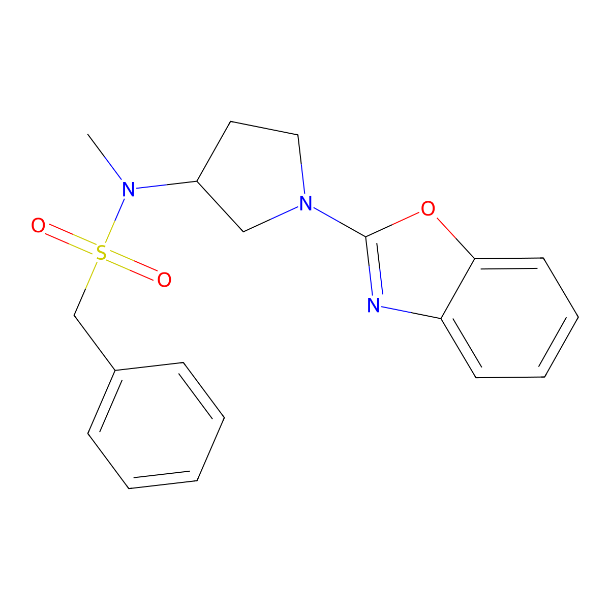 N-[1-(1,3-benzoxazol-2-yl)pyrrolidin-3-yl]-N-methyl-1-phenylmethanesulfonamide molecular structure, CAS 2549020-71-3