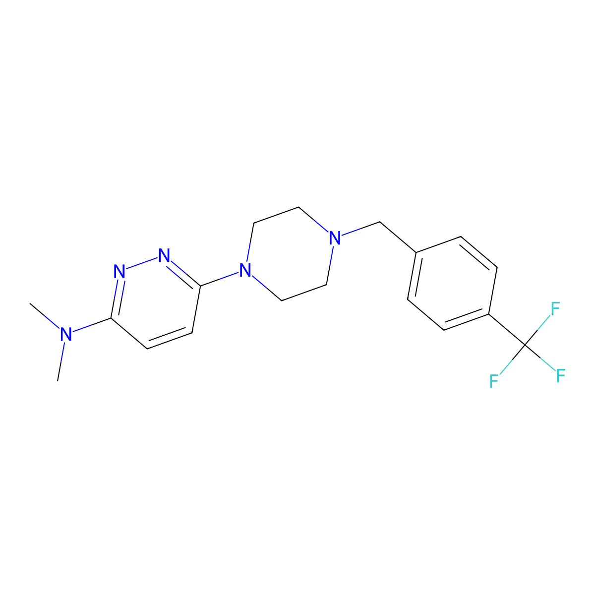 N,N-dimethyl-6-(4-{[4-(trifluoromethyl)phenyl]methyl}piperazin-1-yl)pyridazin-3-amine molecular structure, CAS 2549020-74-6