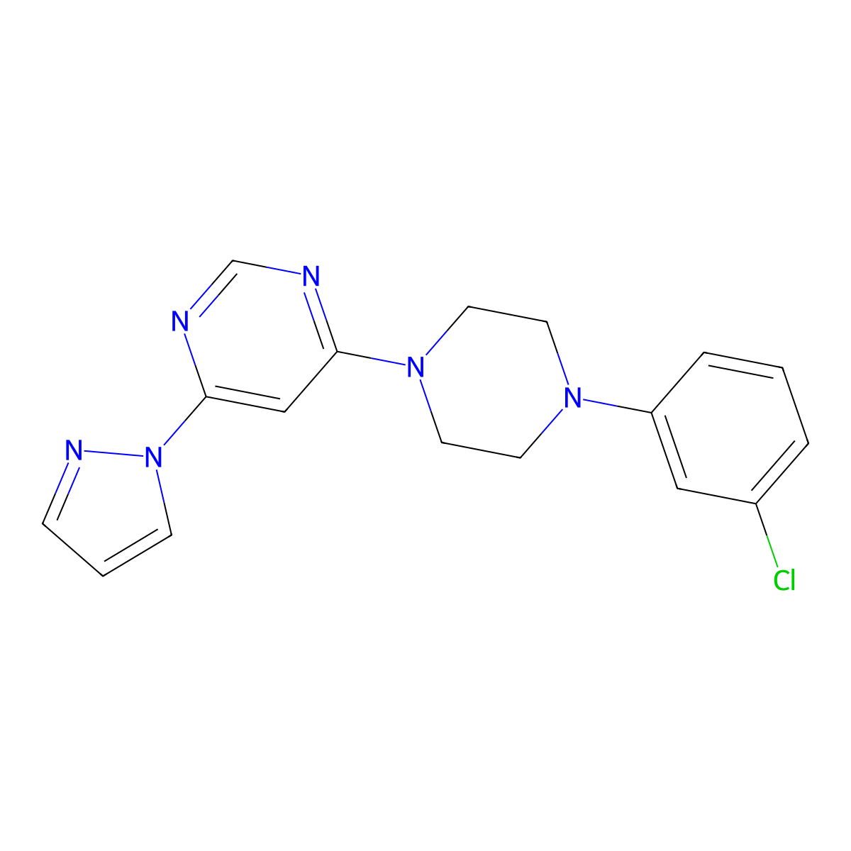 4-[4-(3-chlorophenyl)piperazin-1-yl]-6-(1H-pyrazol-1-yl)pyrimidine molecular structure, CAS 2549020-76-8