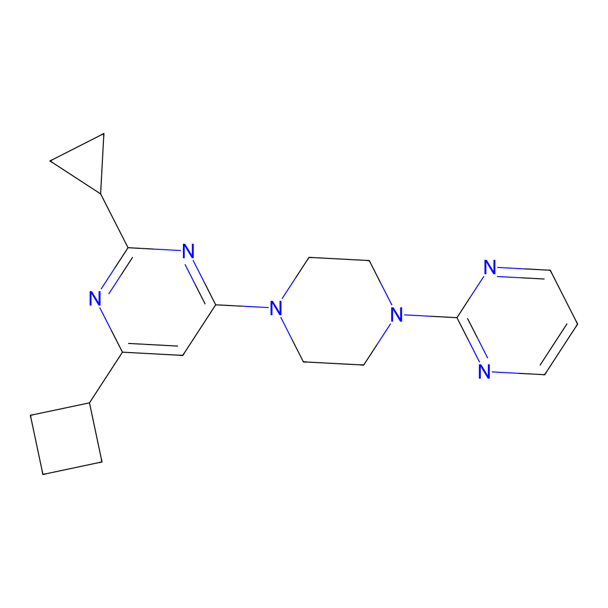4-Cyclobutyl-2-cyclopropyl-6-[4-(pyrimidin-2-yl)piperazin-1-yl]pyrimidine molecular structure, CAS 2549020-78-0