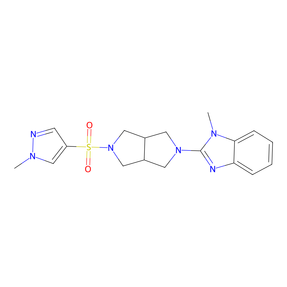 1-methyl-2-{5-[(1-methyl-1H-pyrazol-4-yl)sulfonyl]-octahydropyrrolo[3,4-c]pyrrol-2-yl}-1H-1,3-benzodiazole molecular structure, CAS 2549020-85-9