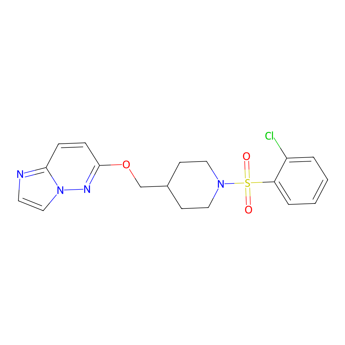1-(2-Chlorobenzenesulfonyl)-4-({imidazo[1,2-b]pyridazin-6-yloxy}methyl)piperidine molecular structure, CAS 2549020-87-1