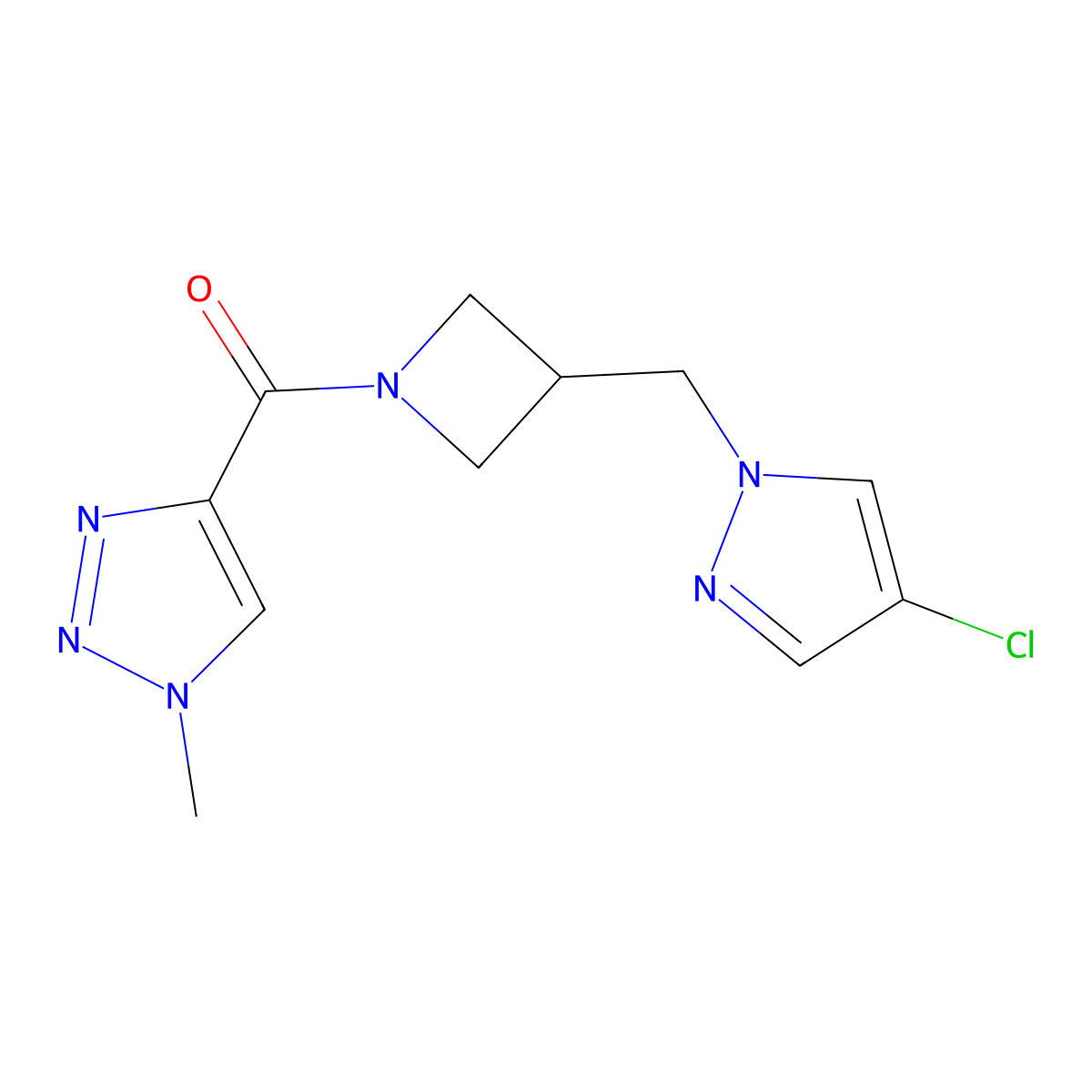 4-{3-[(4-chloro-1H-pyrazol-1-yl)methyl]azetidine-1-carbonyl}-1-methyl-1H-1,2,3-triazole molecular structure, CAS 2549020-88-2