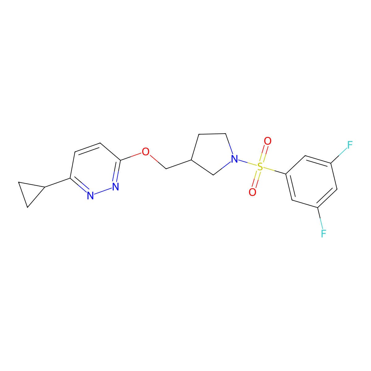 3-Cyclopropyl-6-{[1-(3,5-difluorobenzenesulfonyl)pyrrolidin-3-yl]methoxy}pyridazine molecular structure, CAS 2549020-90-6