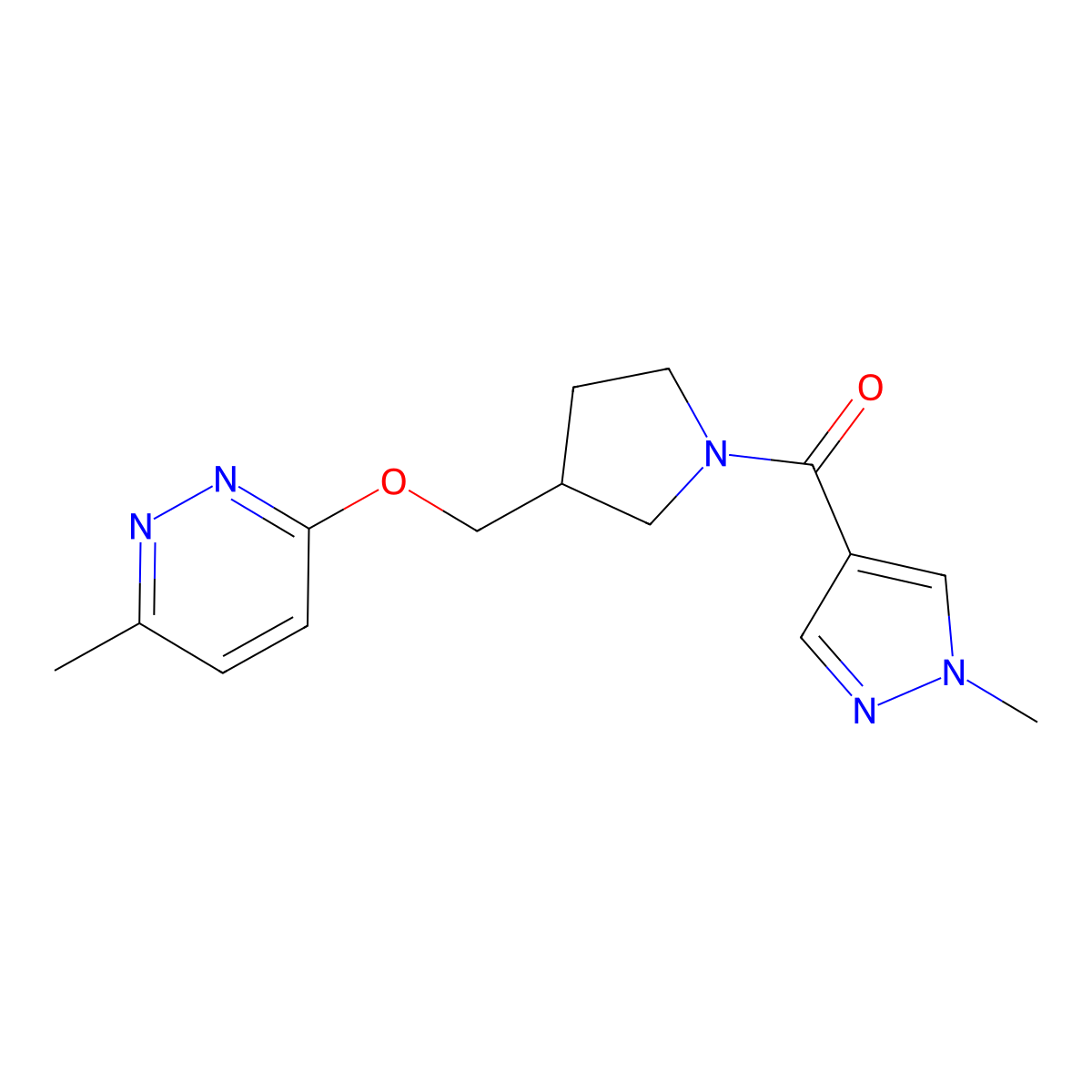3-methyl-6-{[1-(1-methyl-1H-pyrazole-4-carbonyl)pyrrolidin-3-yl]methoxy}pyridazine molecular structure, CAS 2549020-94-0