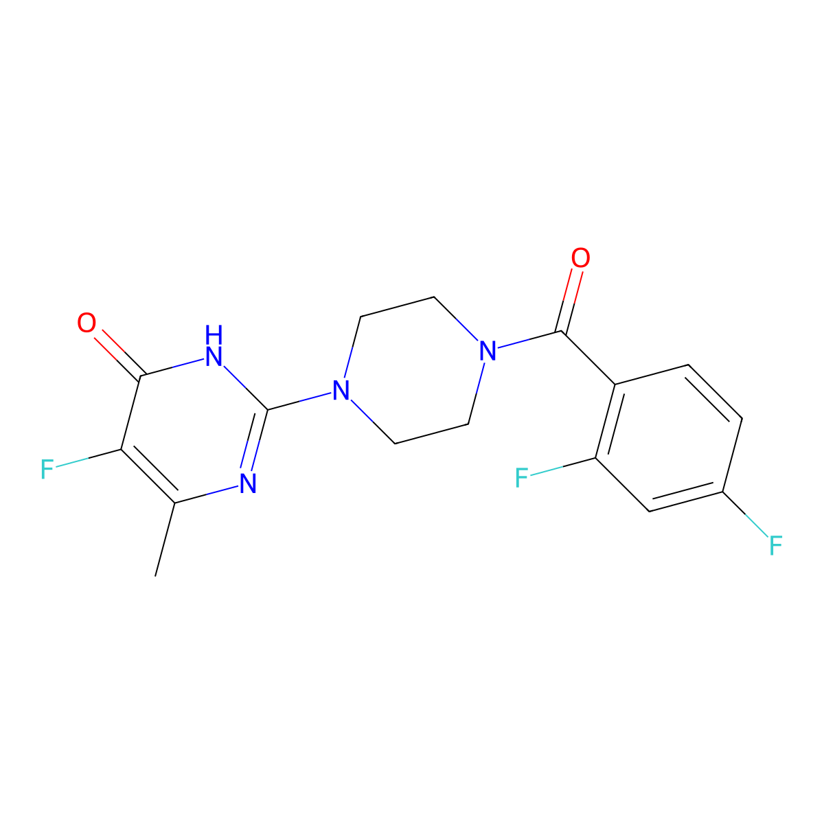 2-[4-(2,4-Difluorobenzoyl)piperazin-1-yl]-5-fluoro-6-methyl-3,4-dihydropyrimidin-4-one molecular structure, CAS 2549020-96-2