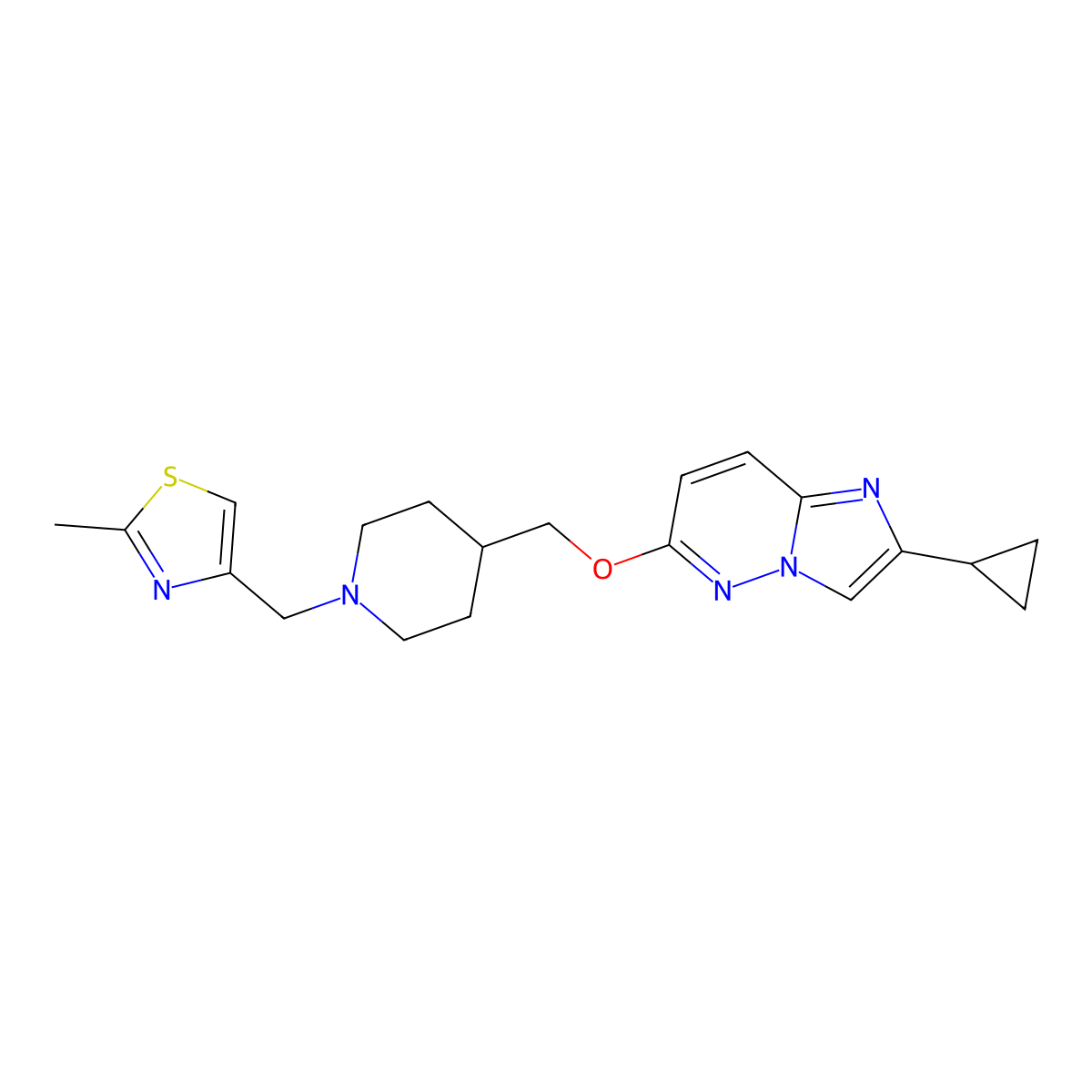 4-[({2-Cyclopropylimidazo[1,2-b]pyridazin-6-yl}oxy)methyl]-1-[(2-methyl-1,3-thiazol-4-yl)methyl]piperidine molecular structure, CAS 2549020-98-4