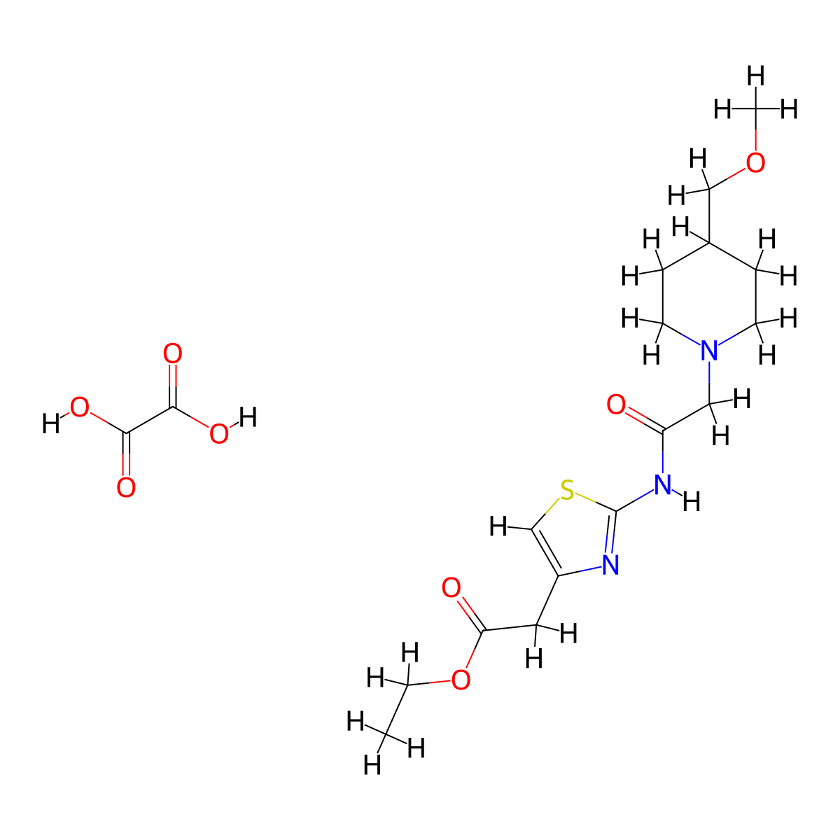 Ethyl 2-(2-{2-[4-(methoxymethyl)piperidin-1-yl]acetamido}-1,3-thiazol-4-yl)acetate; oxalic acid molecular structure, CAS 2549021-00-1