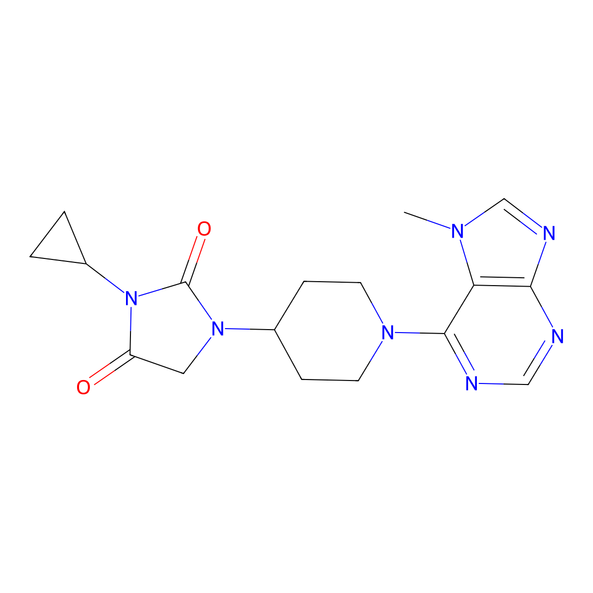 3-cyclopropyl-1-[1-(7-methyl-7H-purin-6-yl)piperidin-4-yl]imidazolidine-2,4-dione molecular structure, CAS 2549021-04-5