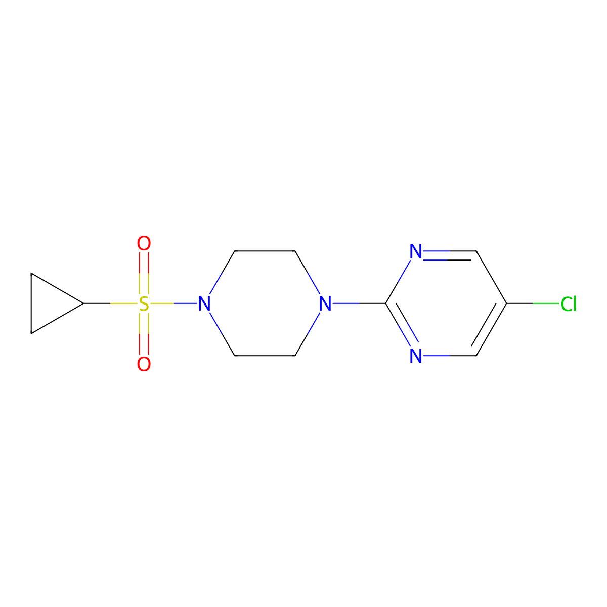 5-Chloro-2-[4-(cyclopropanesulfonyl)piperazin-1-yl]pyrimidine molecular structure, CAS 2549021-06-7