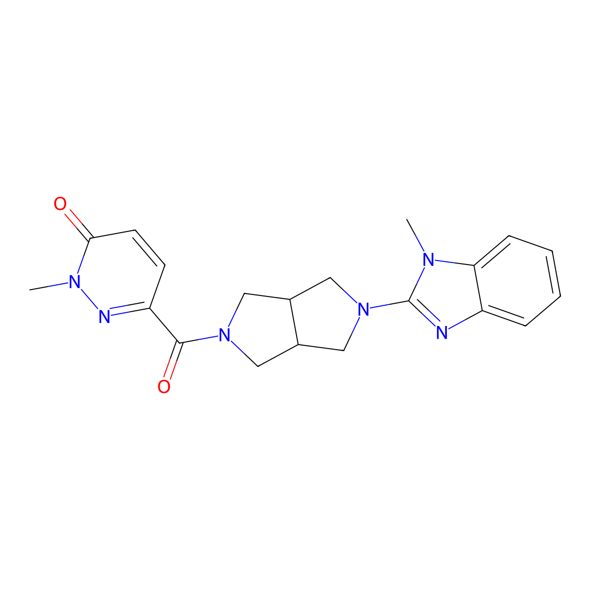 2-methyl-6-[5-(1-methyl-1H-1,3-benzodiazol-2-yl)-octahydropyrrolo[3,4-c]pyrrole-2-carbonyl]-2,3-dihydropyridazin-3-one molecular structure, CAS 2549021-09-0