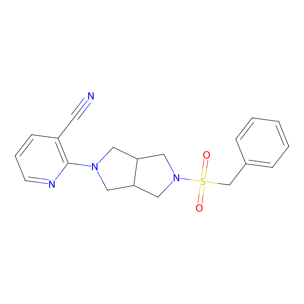 2-{5-Phenylmethanesulfonyl-octahydropyrrolo[3,4-c]pyrrol-2-yl}pyridine-3-carbonitrile molecular structure, CAS 2549021-13-6