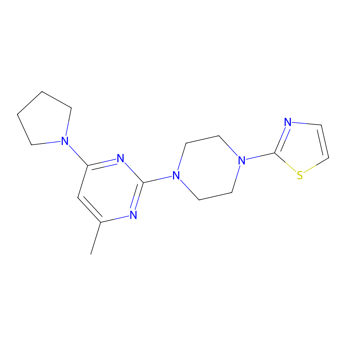 4-Methyl-6-(pyrrolidin-1-yl)-2-[4-(1,3-thiazol-2-yl)piperazin-1-yl]pyrimidine molecular structure, CAS 2549021-16-9