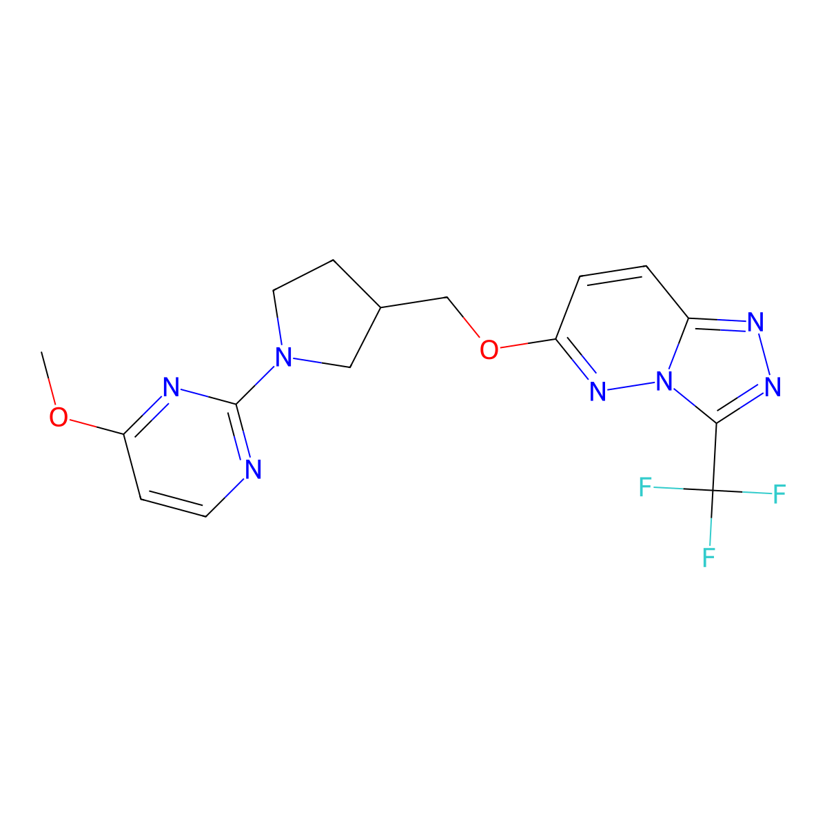 4-Methoxy-2-[3-({[3-(trifluoromethyl)-[1,2,4]triazolo[4,3-b]pyridazin-6-yl]oxy}methyl)pyrrolidin-1-yl]pyrimidine molecular structure, CAS 2549021-17-0