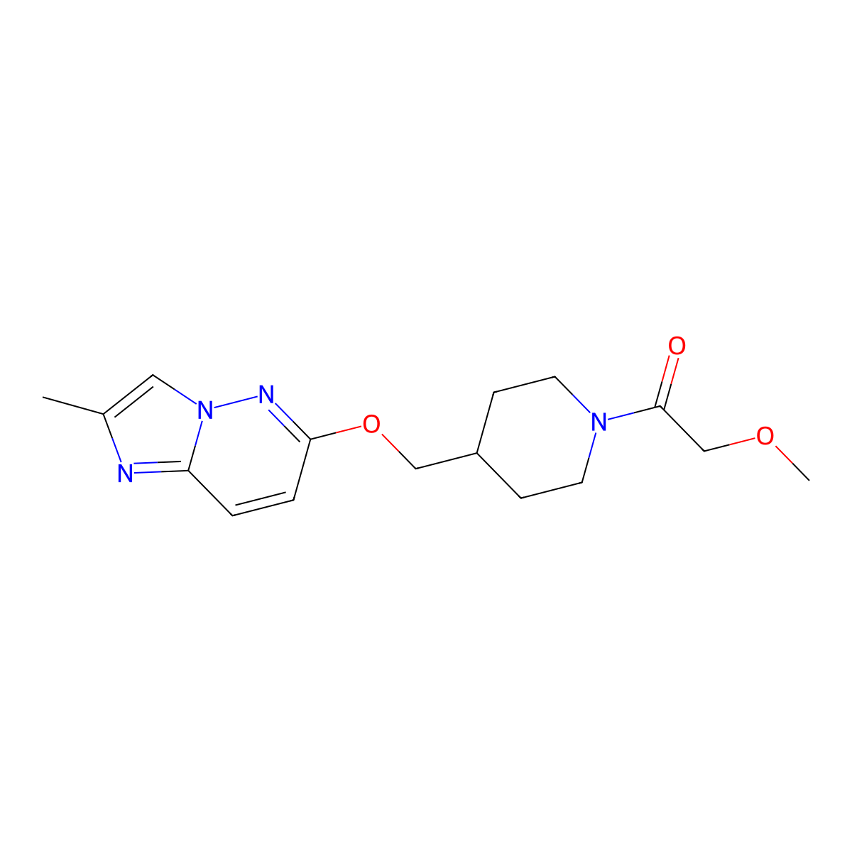 2-Methoxy-1-{4-[({2-methylimidazo[1,2-b]pyridazin-6-yl}oxy)methyl]piperidin-1-yl}ethan-1-one molecular structure, CAS 2549021-18-1