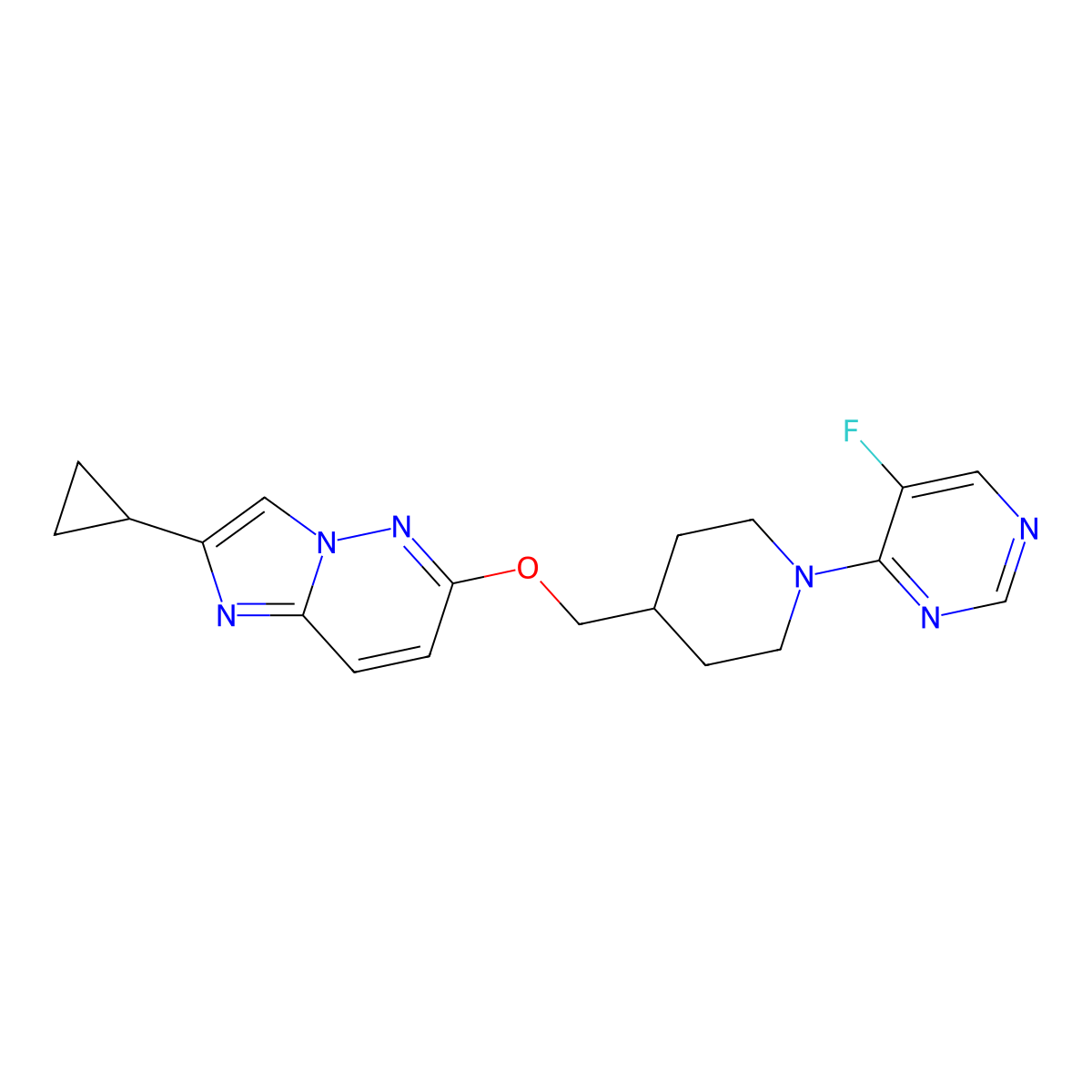 4-{4-[({2-Cyclopropylimidazo[1,2-b]pyridazin-6-yl}oxy)methyl]piperidin-1-yl}-5-fluoropyrimidine molecular structure, CAS 2549021-19-2