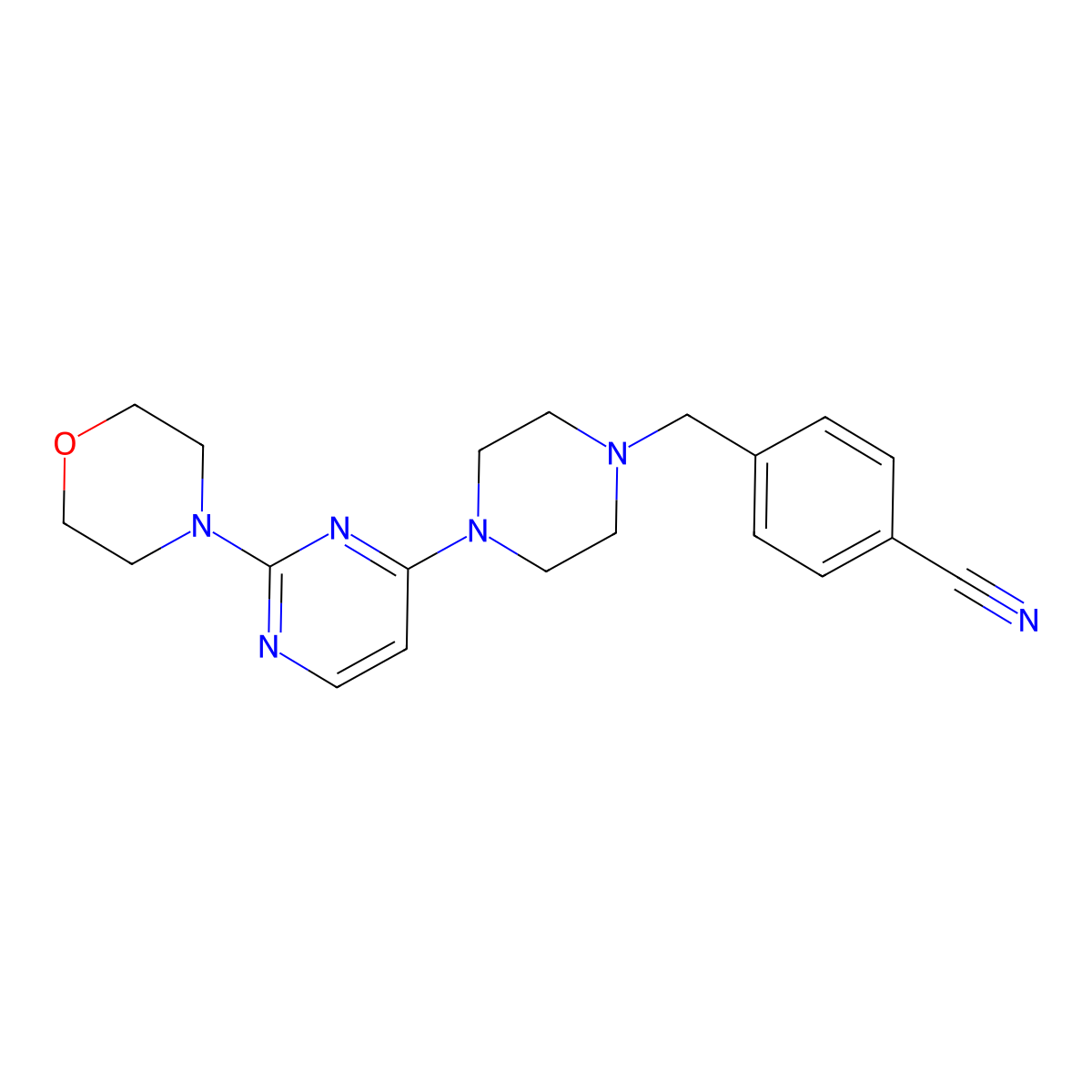 4-({4-[2-(Morpholin-4-yl)pyrimidin-4-yl]piperazin-1-yl}methyl)benzonitrile molecular structure, CAS 2549021-22-7