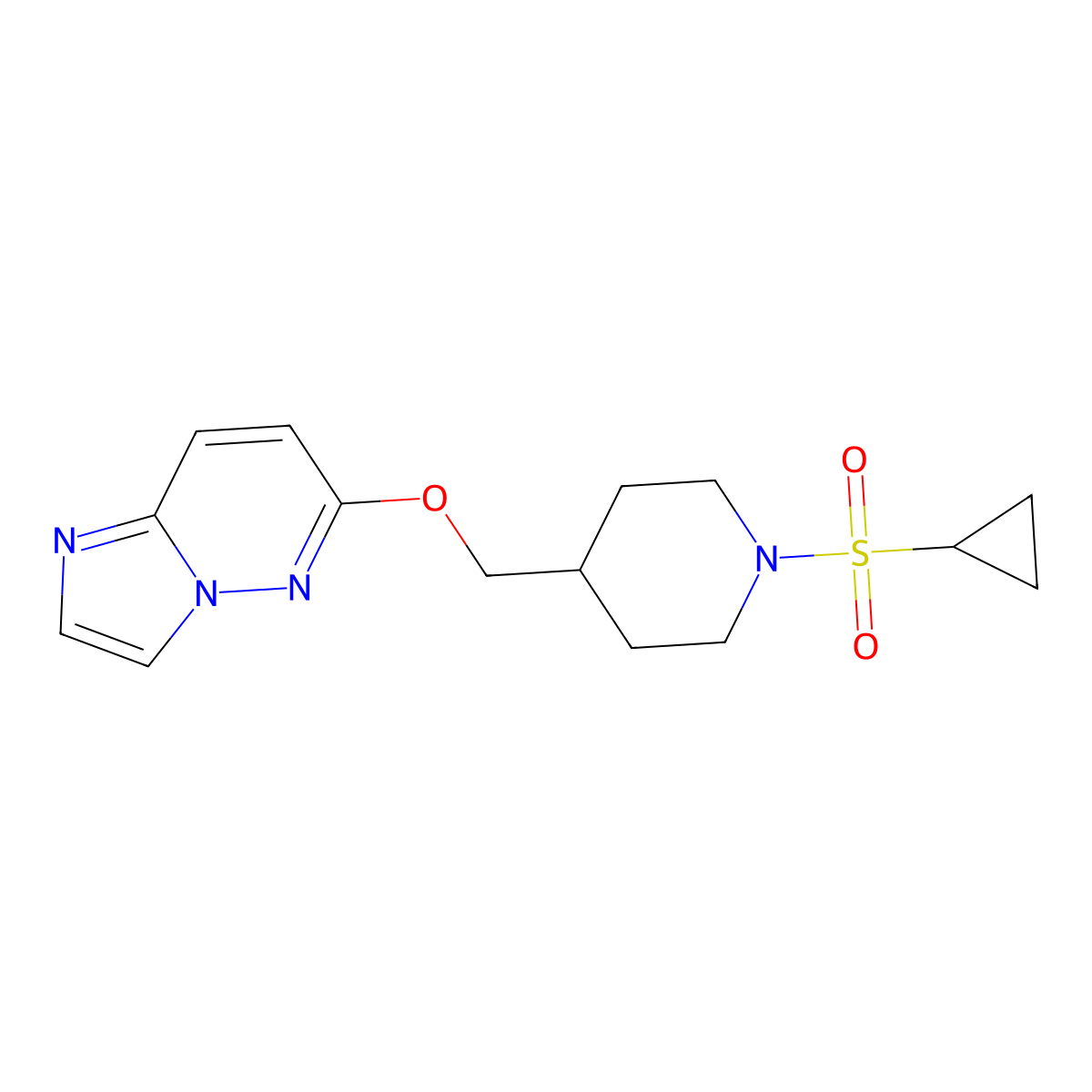1-(Cyclopropanesulfonyl)-4-({imidazo[1,2-b]pyridazin-6-yloxy}methyl)piperidine molecular structure, CAS 2549021-25-0