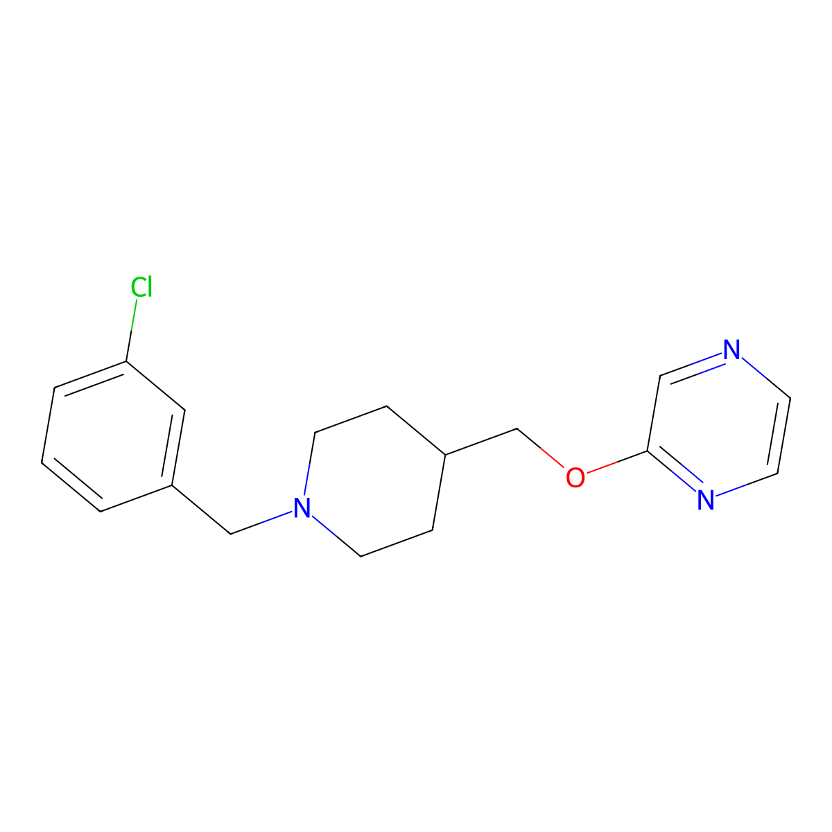 2-({1-[(3-Chlorophenyl)methyl]piperidin-4-yl}methoxy)pyrazine molecular structure, CAS 2549021-31-8