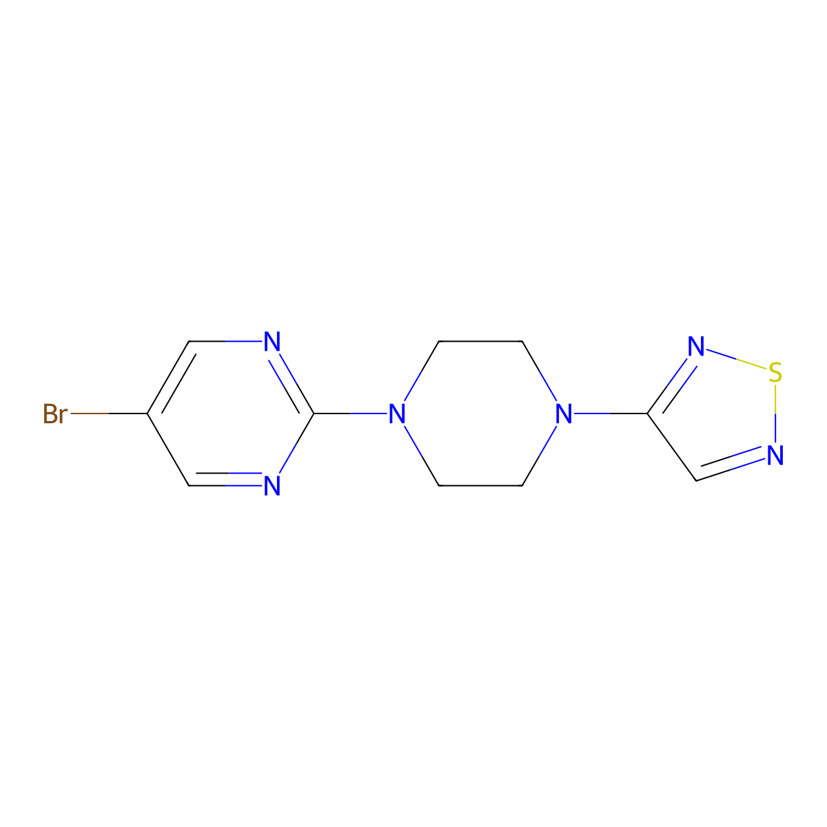 5-Bromo-2-[4-(1,2,5-thiadiazol-3-yl)piperazin-1-yl]pyrimidine molecular structure, CAS 2549021-32-9