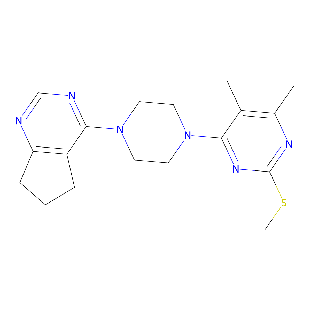 4-(4-{5H,6H,7H-cyclopenta[d]pyrimidin-4-yl}piperazin-1-yl)-5,6-dimethyl-2-(methylsulfanyl)pyrimidine molecular structure, CAS 2549021-33-0
