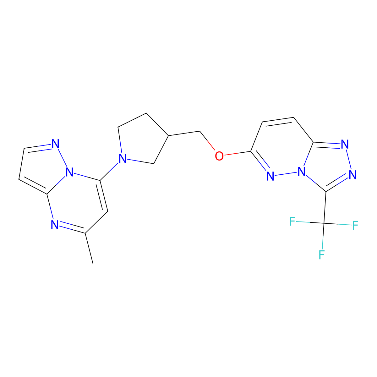 1-{5-Methylpyrazolo[1,5-a]pyrimidin-7-yl}-3-({[3-(trifluoromethyl)-[1,2,4]triazolo[4,3-b]pyridazin-6-yl]oxy}methyl)pyrrolidine molecular structure, CAS 2549021-34-1