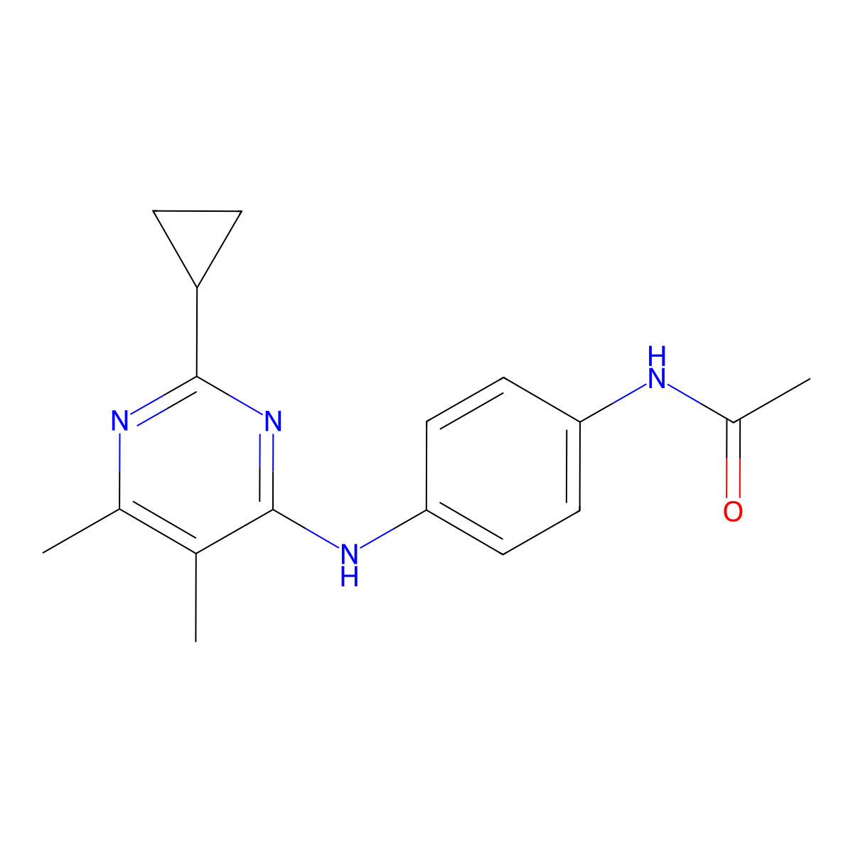 N-{4-[(2-cyclopropyl-5,6-dimethylpyrimidin-4-yl)amino]phenyl}acetamide molecular structure, CAS 2549021-38-5