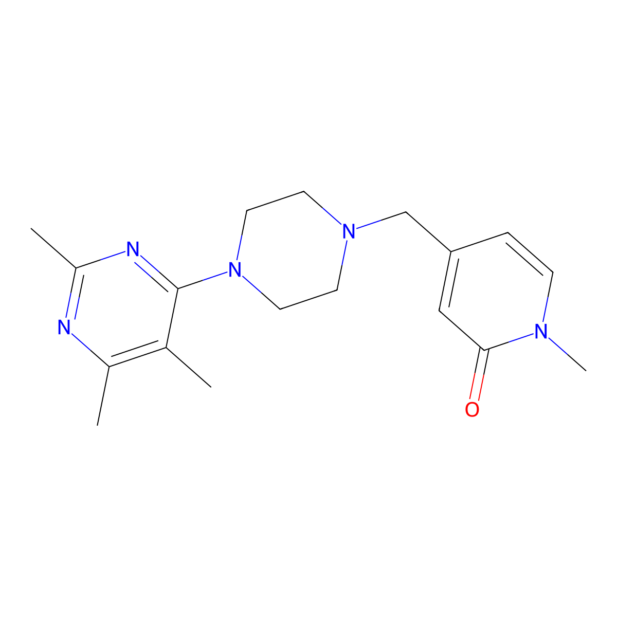 1-Methyl-4-{[4-(2,5,6-trimethylpyrimidin-4-yl)piperazin-1-yl]methyl}-1,2-dihydropyridin-2-one molecular structure, CAS 2549021-44-3