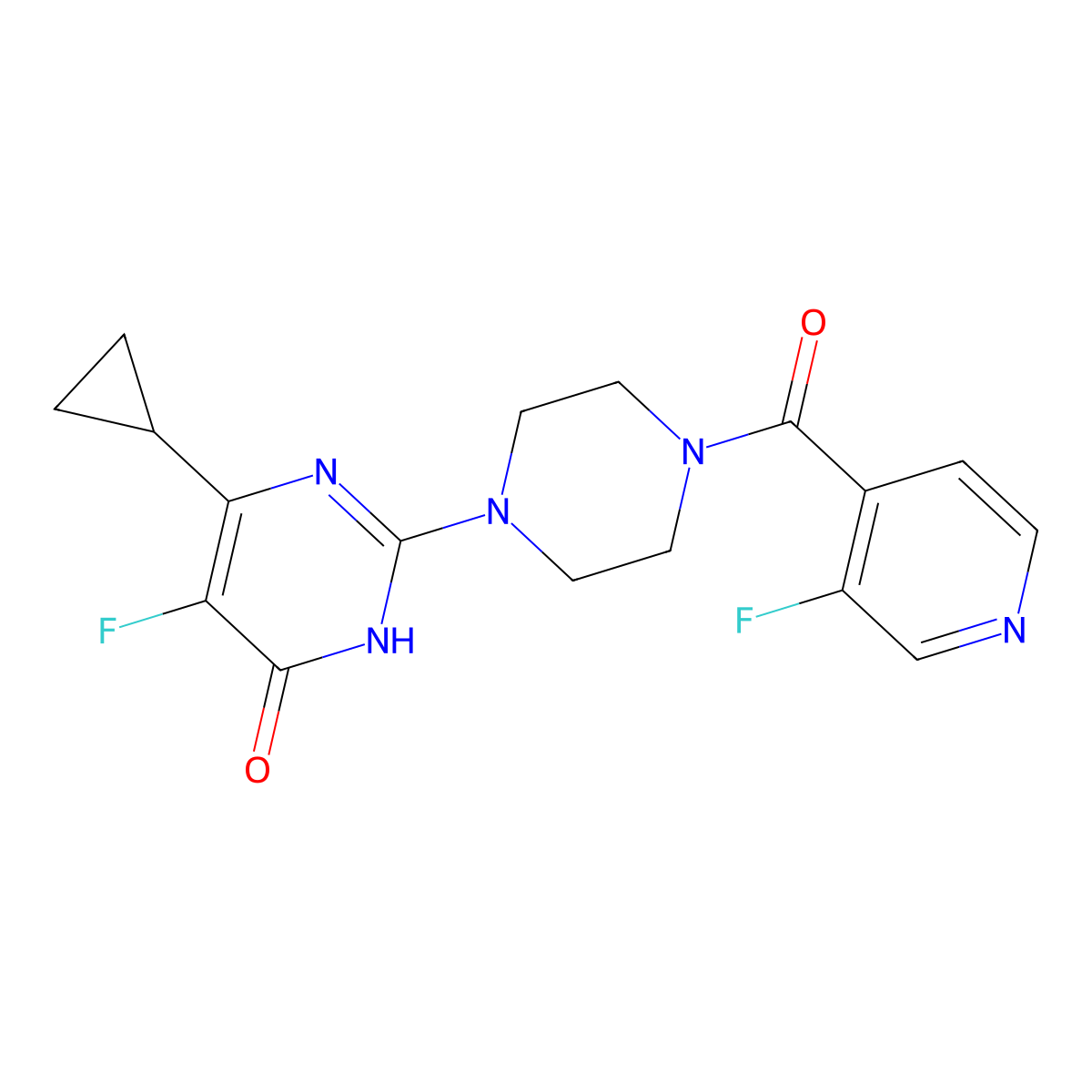 6-Cyclopropyl-5-fluoro-2-[4-(3-fluoropyridine-4-carbonyl)piperazin-1-yl]-3,4-dihydropyrimidin-4-one molecular structure, CAS 2549021-53-4