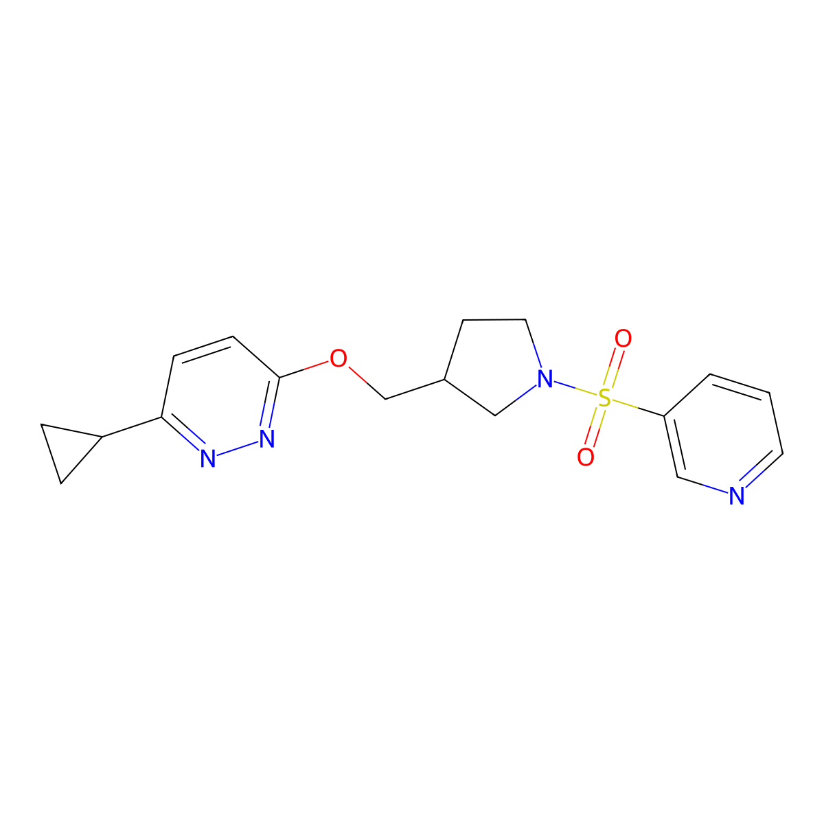 3-Cyclopropyl-6-{[1-(pyridine-3-sulfonyl)pyrrolidin-3-yl]methoxy}pyridazine molecular structure, CAS 2549021-55-6