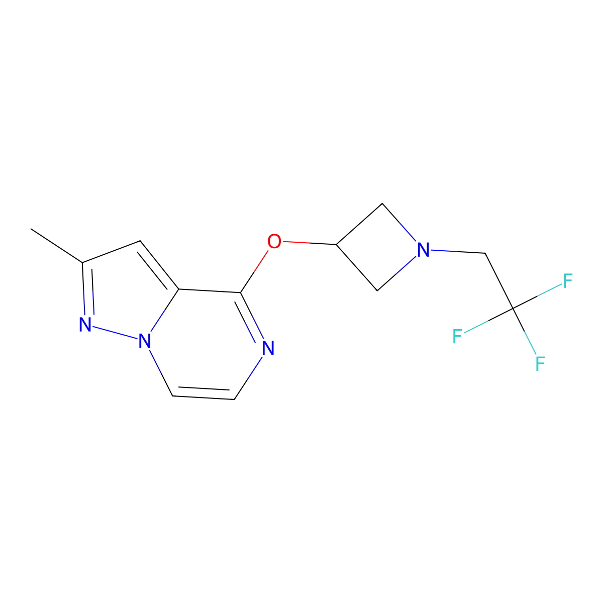 3-({2-Methylpyrazolo[1,5-a]pyrazin-4-yl}oxy)-1-(2,2,2-trifluoroethyl)azetidine molecular structure, CAS 2549021-63-6