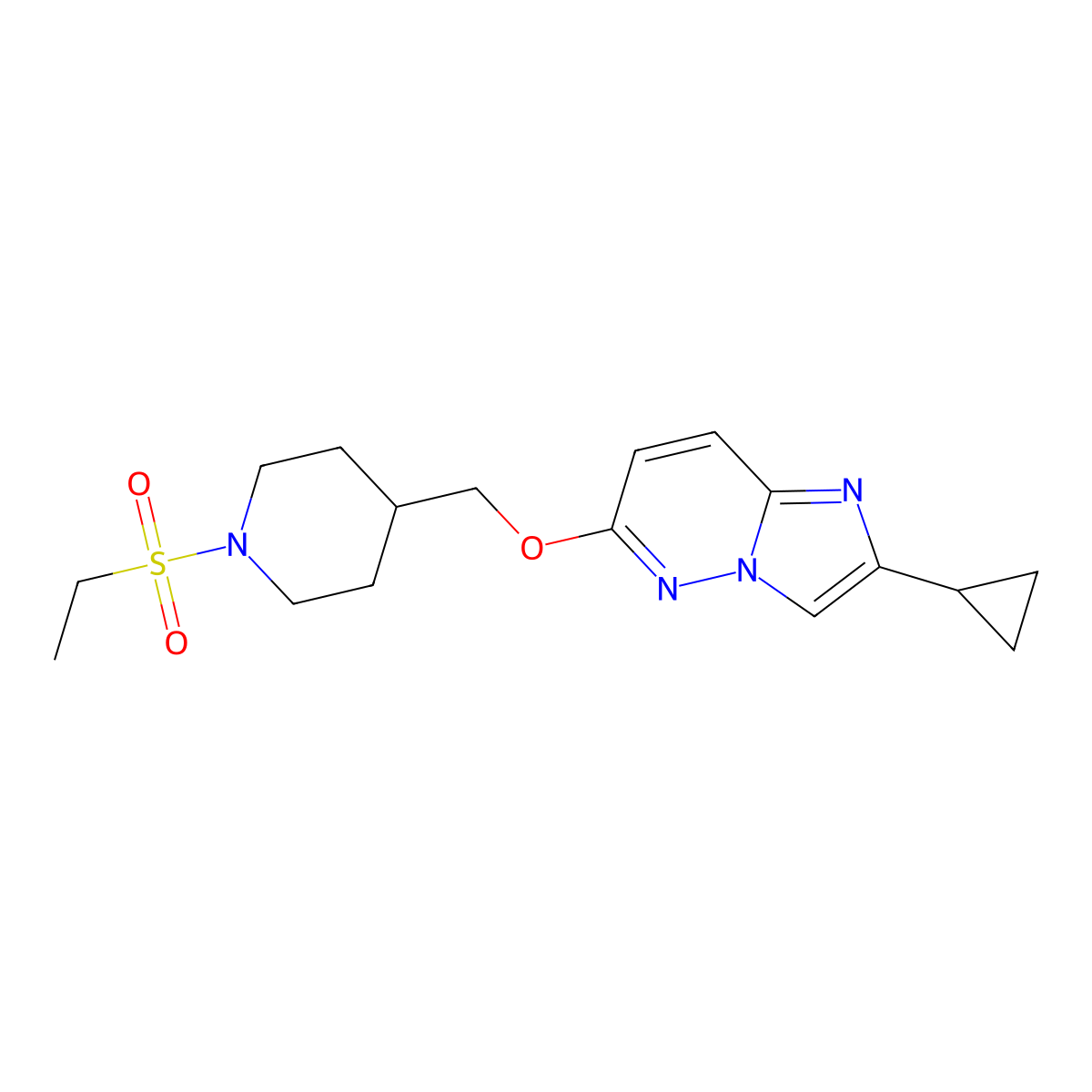 4-[({2-Cyclopropylimidazo[1,2-b]pyridazin-6-yl}oxy)methyl]-1-(ethanesulfonyl)piperidine molecular structure, CAS 2549021-65-8