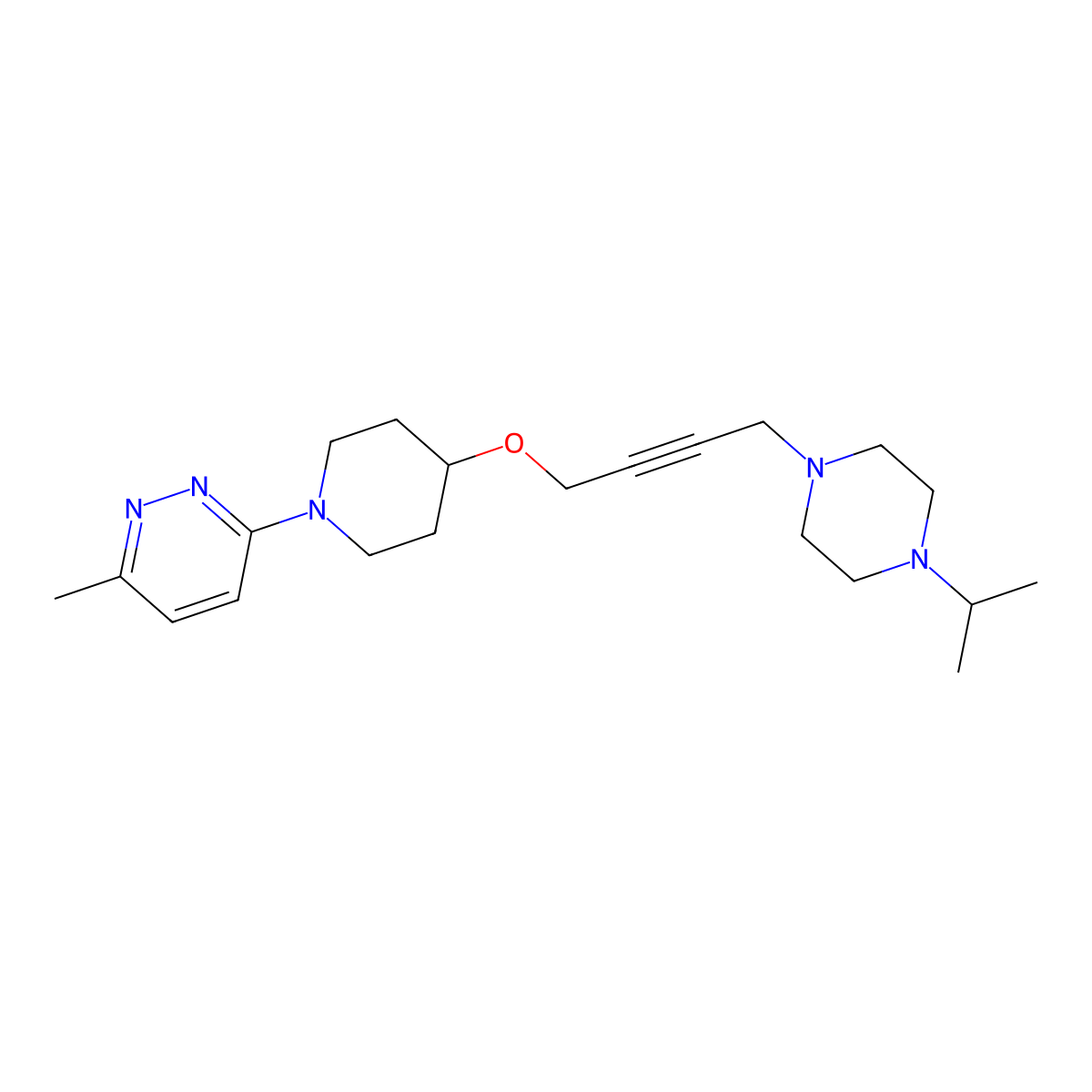 3-Methyl-6-[4-({4-[4-(propan-2-yl)piperazin-1-yl]but-2-yn-1-yl}oxy)piperidin-1-yl]pyridazine molecular structure, CAS 2549021-71-6