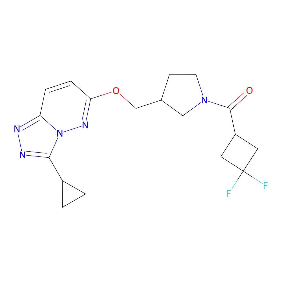 3-[({3-Cyclopropyl-[1,2,4]triazolo[4,3-b]pyridazin-6-yl}oxy)methyl]-1-(3,3-difluorocyclobutanecarbonyl)pyrrolidine molecular structure, CAS 2549021-74-9