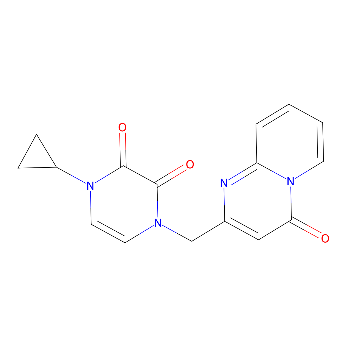 1-cyclopropyl-4-({4-oxo-4H-pyrido[1,2-a]pyrimidin-2-yl}methyl)-1,2,3,4-tetrahydropyrazine-2,3-dione molecular structure, CAS 2549021-75-0