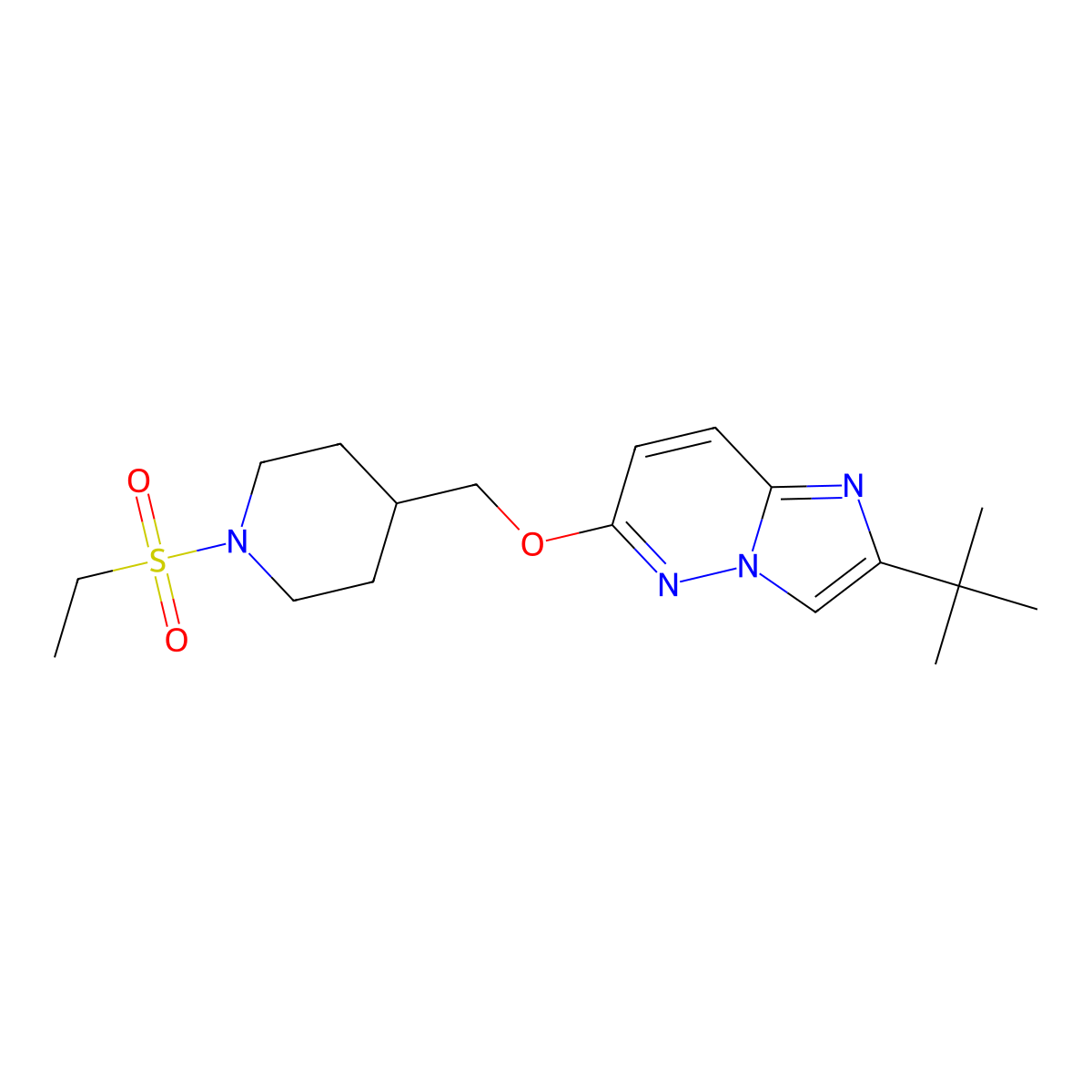 4-[({2-Tert-butylimidazo[1,2-b]pyridazin-6-yl}oxy)methyl]-1-(ethanesulfonyl)piperidine molecular structure, CAS 2549021-80-7