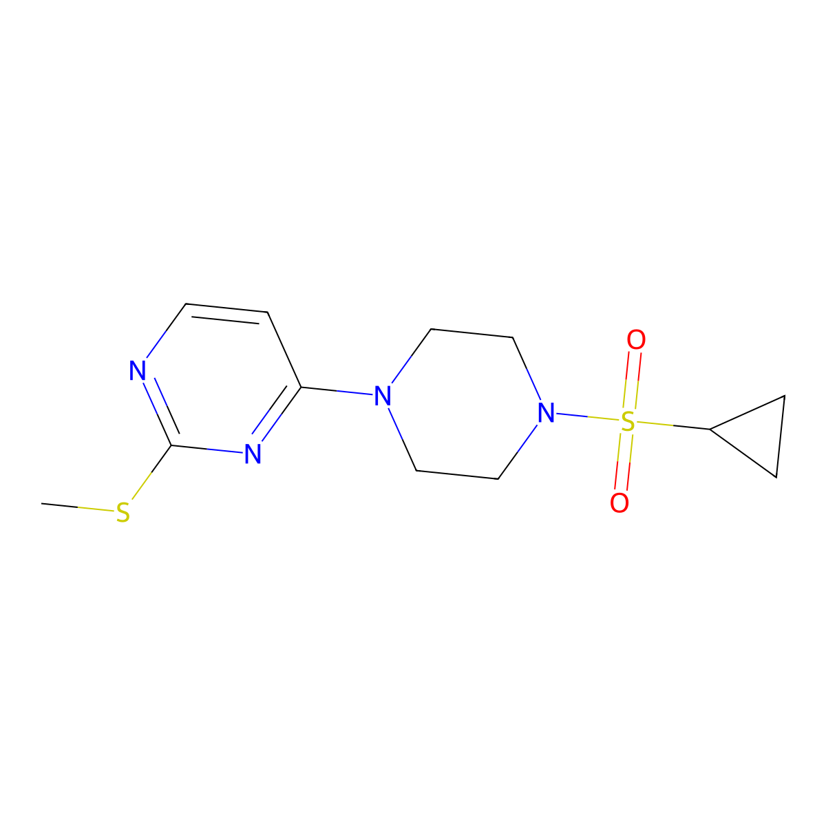 4-[4-(Cyclopropanesulfonyl)piperazin-1-yl]-2-(methylsulfanyl)pyrimidine molecular structure, CAS 2549021-82-9