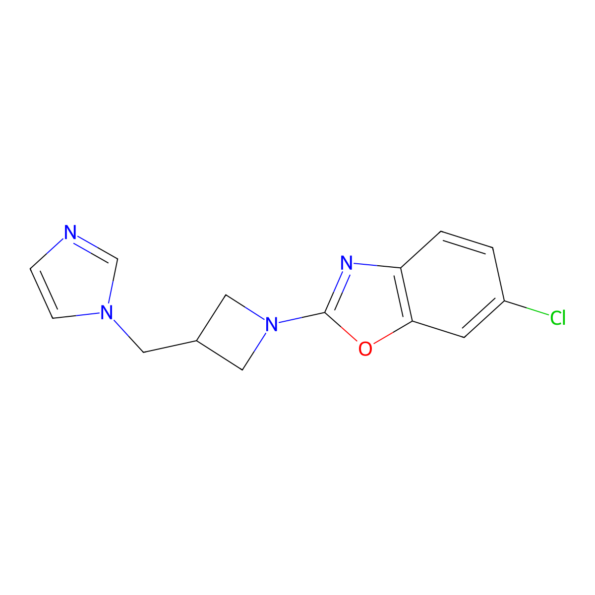 6-chloro-2-{3-[(1H-imidazol-1-yl)methyl]azetidin-1-yl}-1,3-benzoxazole molecular structure, CAS 2549021-84-1