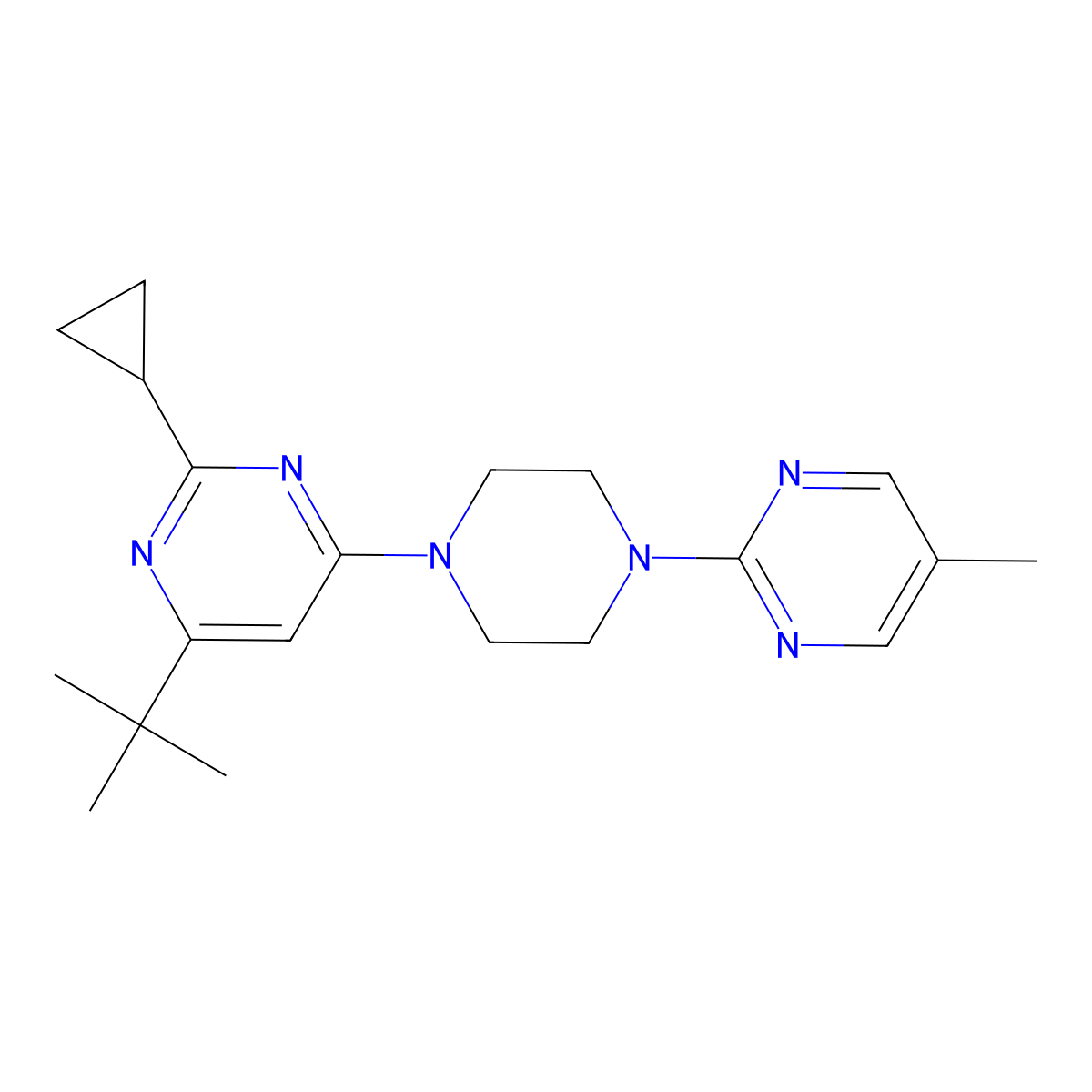 4-Tert-butyl-2-cyclopropyl-6-[4-(5-methylpyrimidin-2-yl)piperazin-1-yl]pyrimidine molecular structure, CAS 2549021-89-6