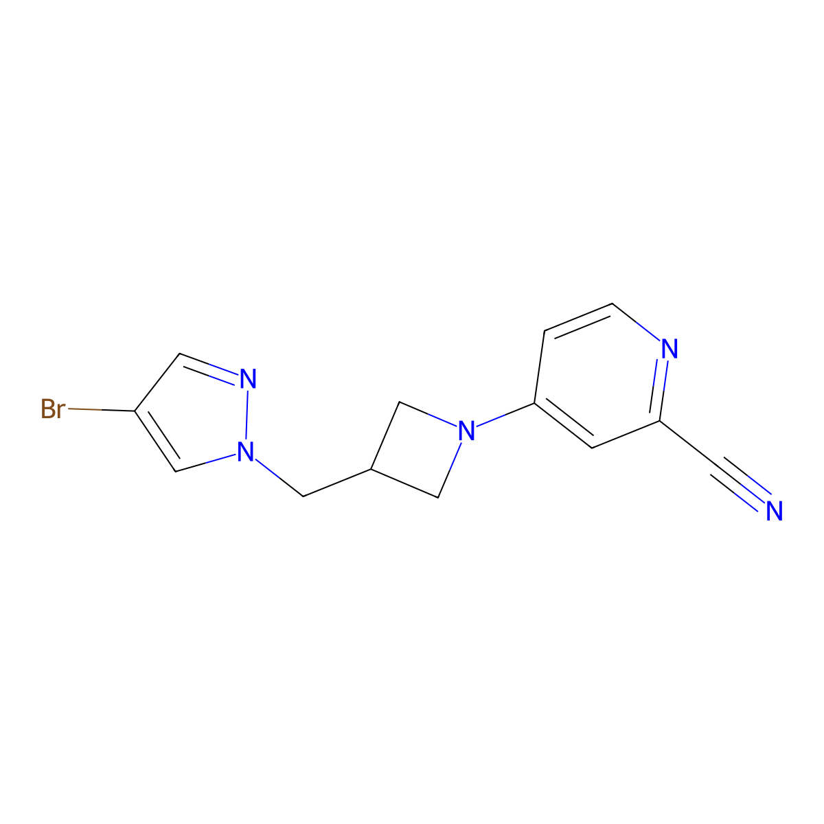 4-{3-[(4-bromo-1H-pyrazol-1-yl)methyl]azetidin-1-yl}pyridine-2-carbonitrile molecular structure, CAS 2549021-99-8