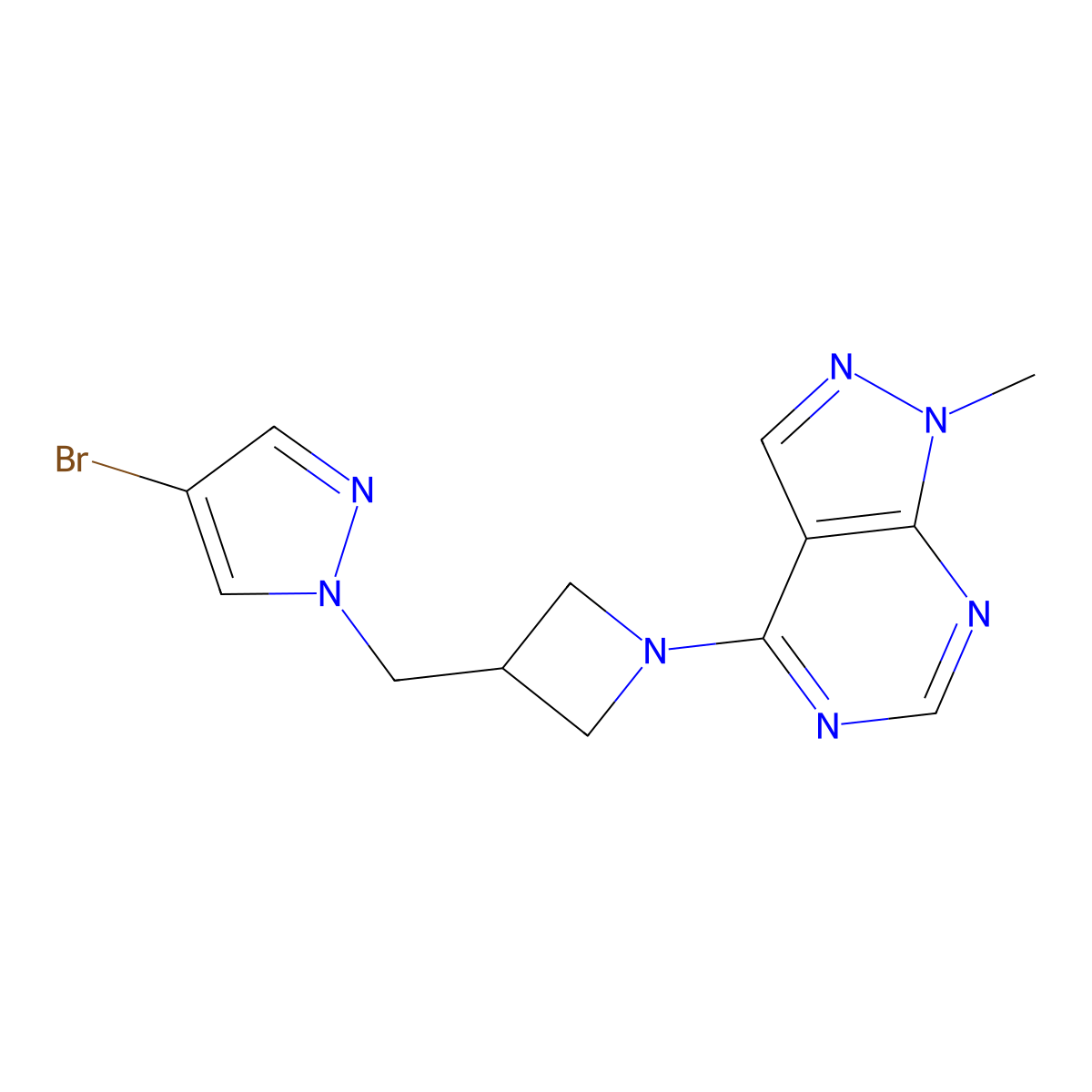 4-bromo-1-[(1-{1-methyl-1H-pyrazolo[3,4-d]pyrimidin-4-yl}azetidin-3-yl)methyl]-1H-pyrazole molecular structure, CAS 2549022-01-5