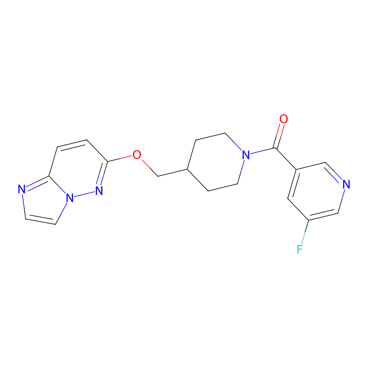 3-Fluoro-5-[4-({imidazo[1,2-b]pyridazin-6-yloxy}methyl)piperidine-1-carbonyl]pyridine molecular structure, CAS 2549022-04-8