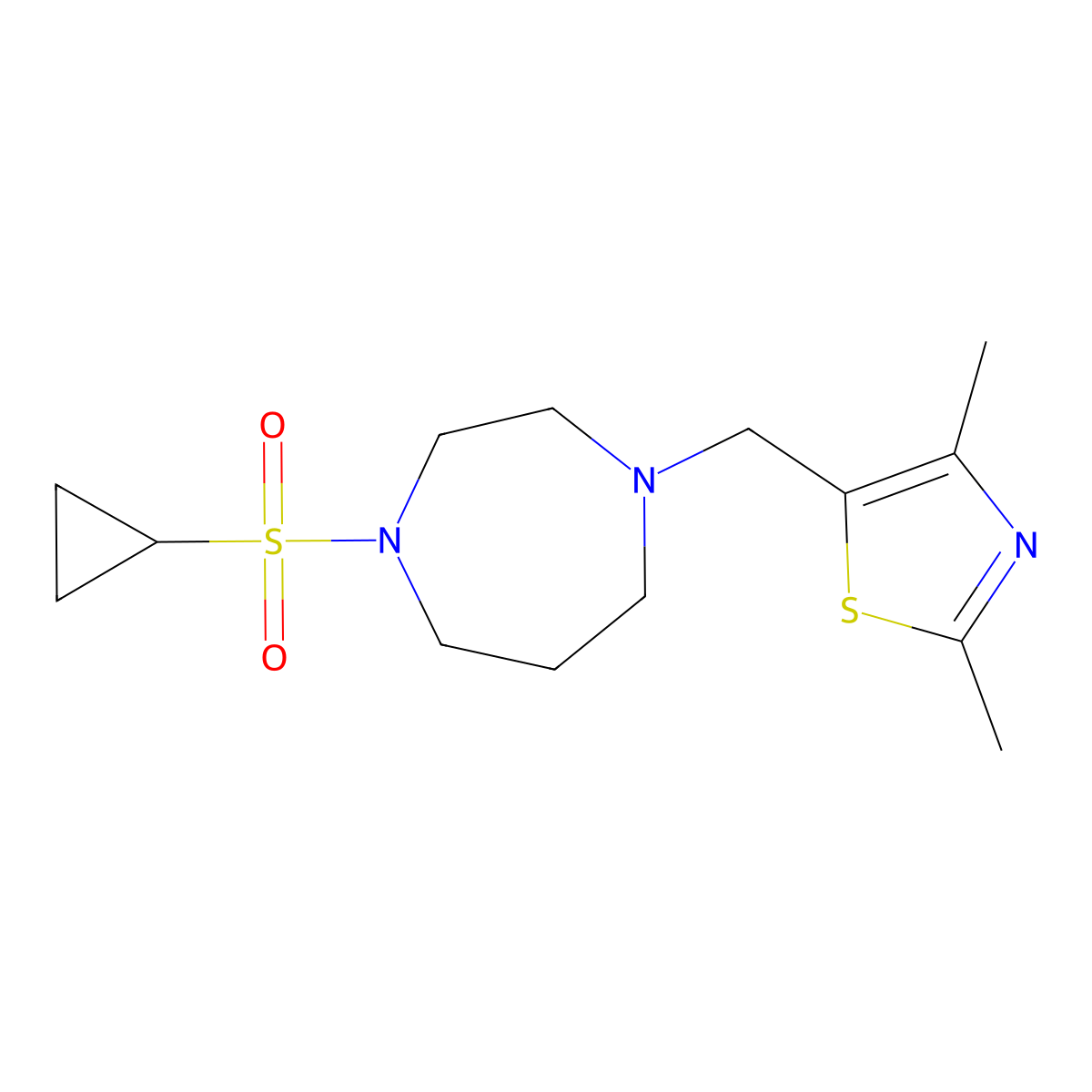1-(Cyclopropanesulfonyl)-4-[(2,4-dimethyl-1,3-thiazol-5-yl)methyl]-1,4-diazepane molecular structure, CAS 2549022-05-9