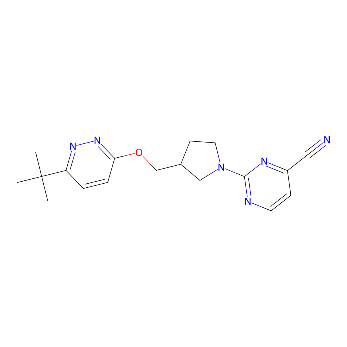 2-(3-{[(6-Tert-butylpyridazin-3-yl)oxy]methyl}pyrrolidin-1-yl)pyrimidine-4-carbonitrile molecular structure, CAS 2549022-06-0