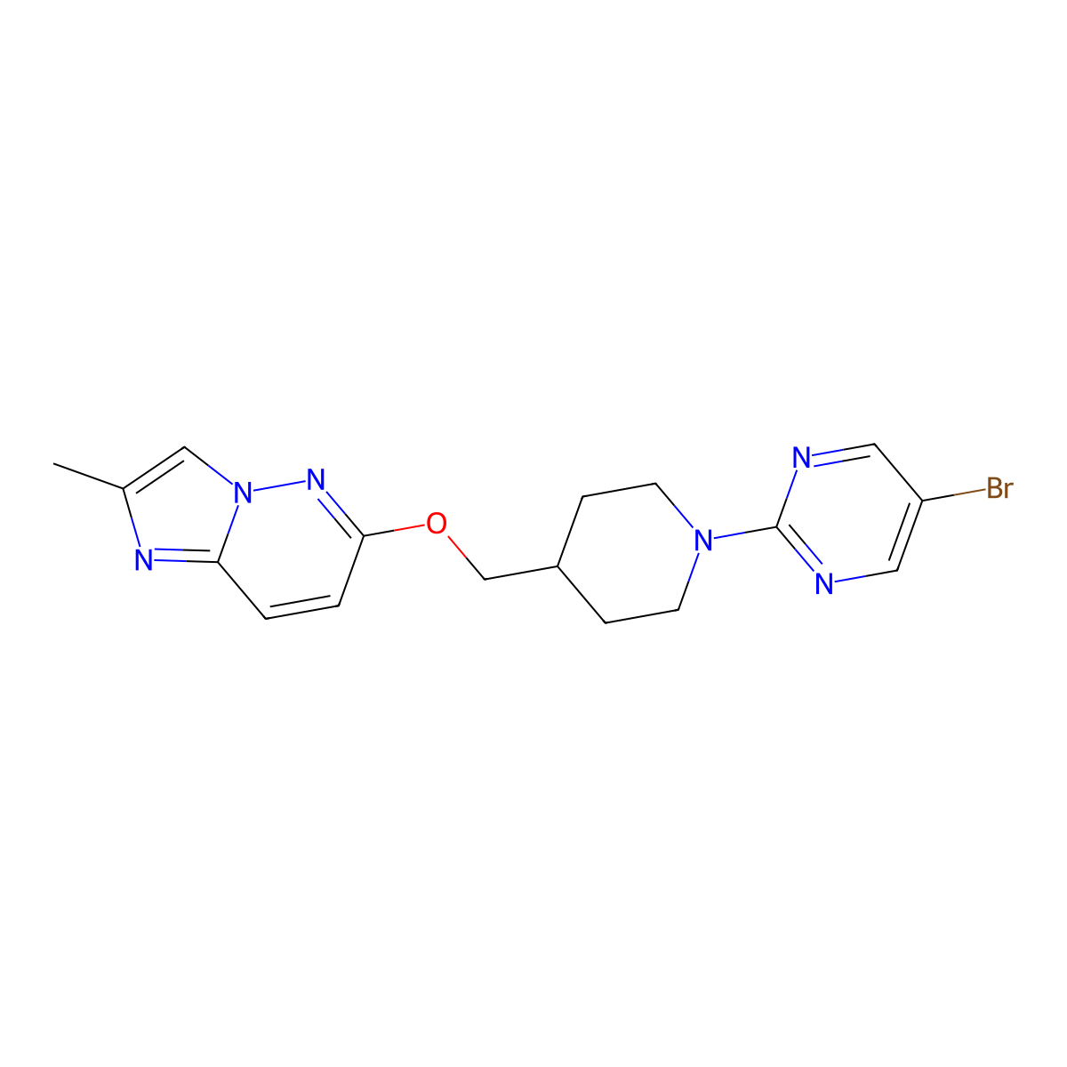 5-Bromo-2-{4-[({2-methylimidazo[1,2-b]pyridazin-6-yl}oxy)methyl]piperidin-1-yl}pyrimidine molecular structure, CAS 2549022-08-2