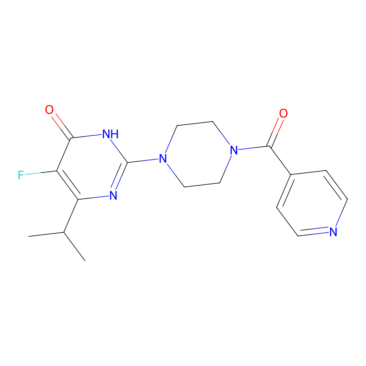 5-Fluoro-6-(propan-2-yl)-2-[4-(pyridine-4-carbonyl)piperazin-1-yl]-3,4-dihydropyrimidin-4-one molecular structure, CAS 2549022-09-3