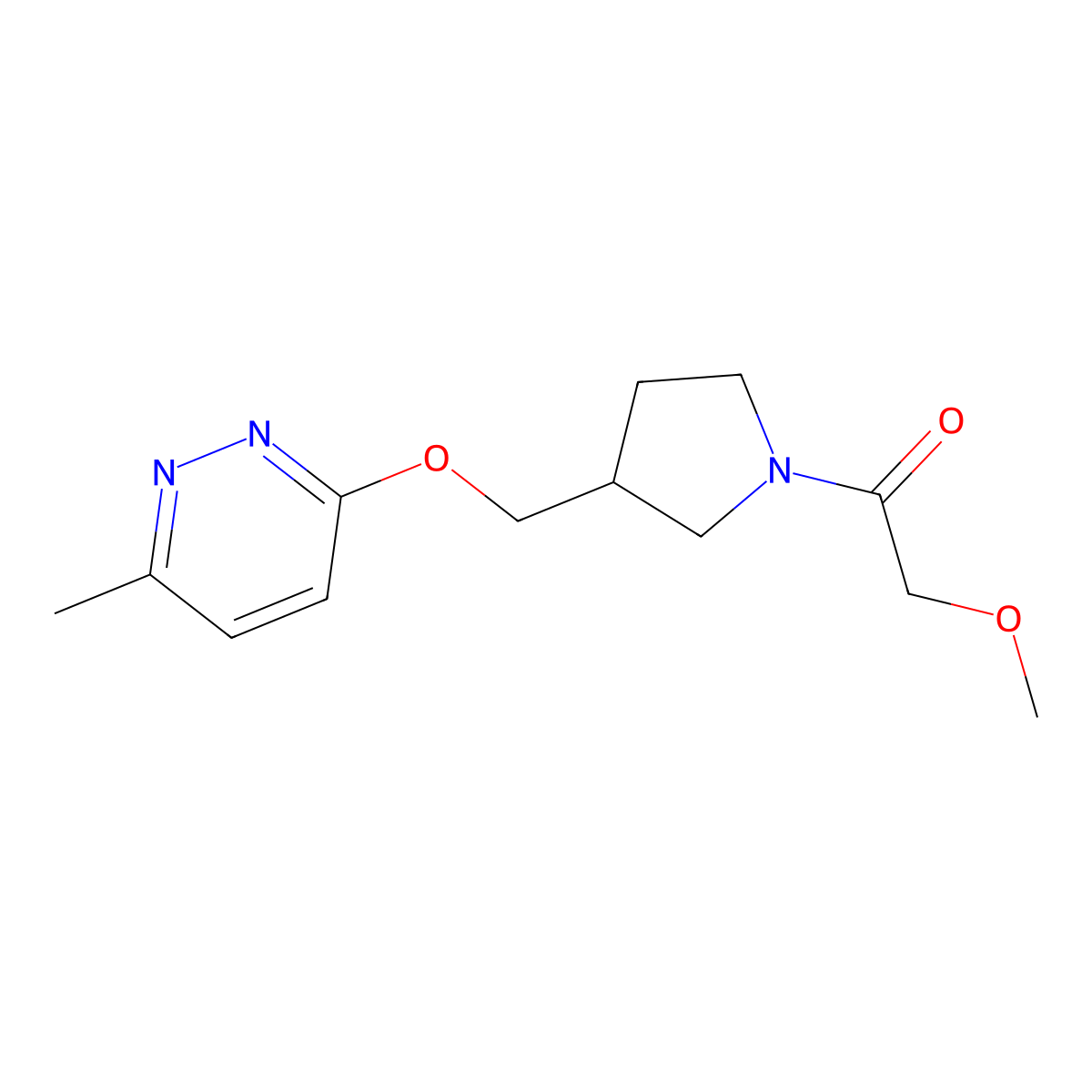 2-Methoxy-1-(3-{[(6-methylpyridazin-3-yl)oxy]methyl}pyrrolidin-1-yl)ethan-1-one molecular structure, CAS 2549022-11-7