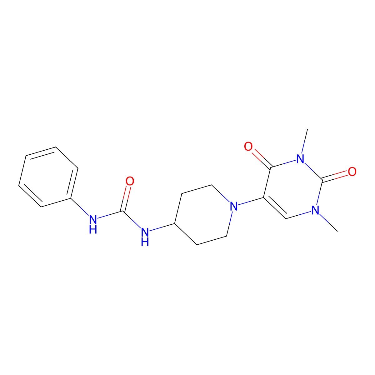 3-[1-(1,3-Dimethyl-2,4-dioxo-1,2,3,4-tetrahydropyrimidin-5-yl)piperidin-4-yl]-1-phenylurea molecular structure, CAS 2549022-12-8