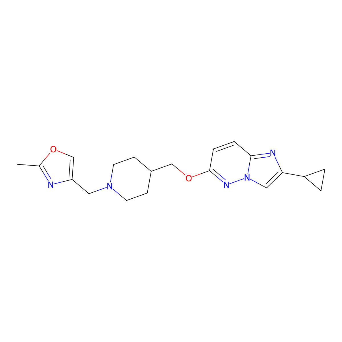 4-[({2-Cyclopropylimidazo[1,2-b]pyridazin-6-yl}oxy)methyl]-1-[(2-methyl-1,3-oxazol-4-yl)methyl]piperidine molecular structure, CAS 2549022-13-9