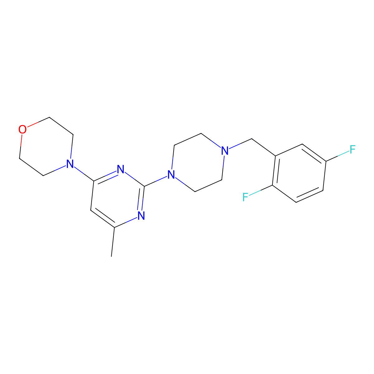 4-(2-{4-[(2,5-Difluorophenyl)methyl]piperazin-1-yl}-6-methylpyrimidin-4-yl)morpholine molecular structure, CAS 2549022-20-8